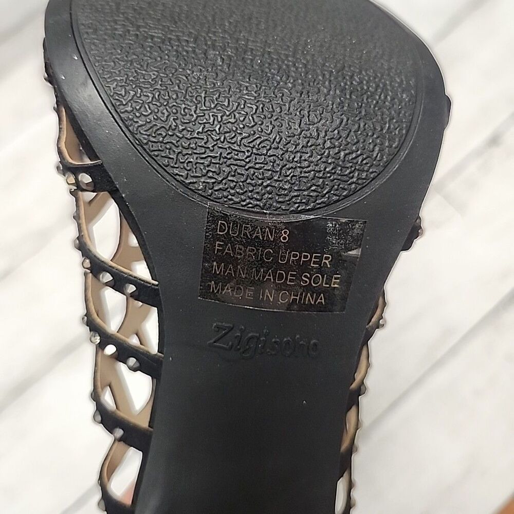 Zigi Soho Duran Black Studded Laser-Cut Cage Sandals Heeled Booties Size 8 NWB - Picture 7 of 15